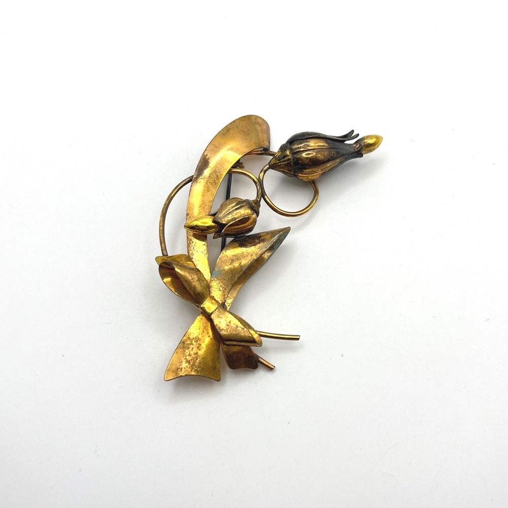 Carl Art‎ Vintage 1/20 12K Gold Filled Tulip Flower Bouquet Bow Brooch Pin